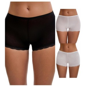 INSPIRE CHIC Ladies' Seamless Ice Silk Lace Trim Slip Shorts for Under Dresses Boyshorts 3 Packs - 1 of 4