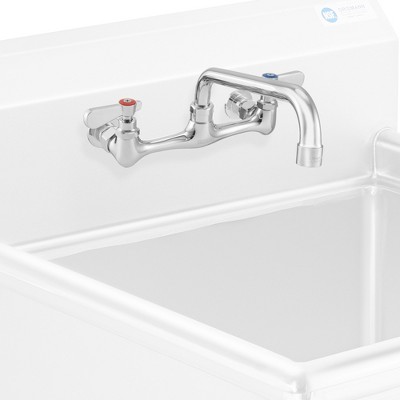 GRIDMANN Commercial Wall Mount Sink Faucet, 8" Center with 10" Swivel Spout, NSF, Dual Lever Handles, Brass Construction, Chrome Polished Finish