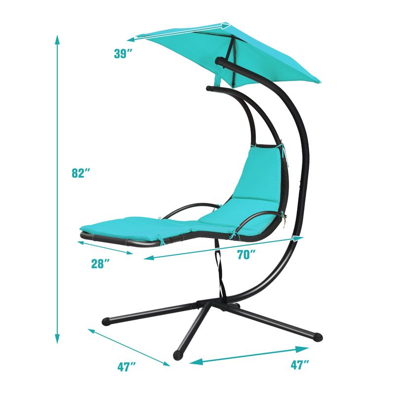 Tangkula Outdoor Hanging Chaise Lounge Chair Floating Chaise Swing Lounger w/Canopy & Cushion, 2 of 7