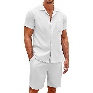 COOFANDY Men's 2 Pieces Casual Beach Outfits Short Sleeve Button Down Shirts Summer Short Set - 1 of 4