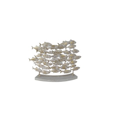 18" x 24" Decorative Coastal Style Carved Metal Fish Sculpture White/Gold - Olivia & May