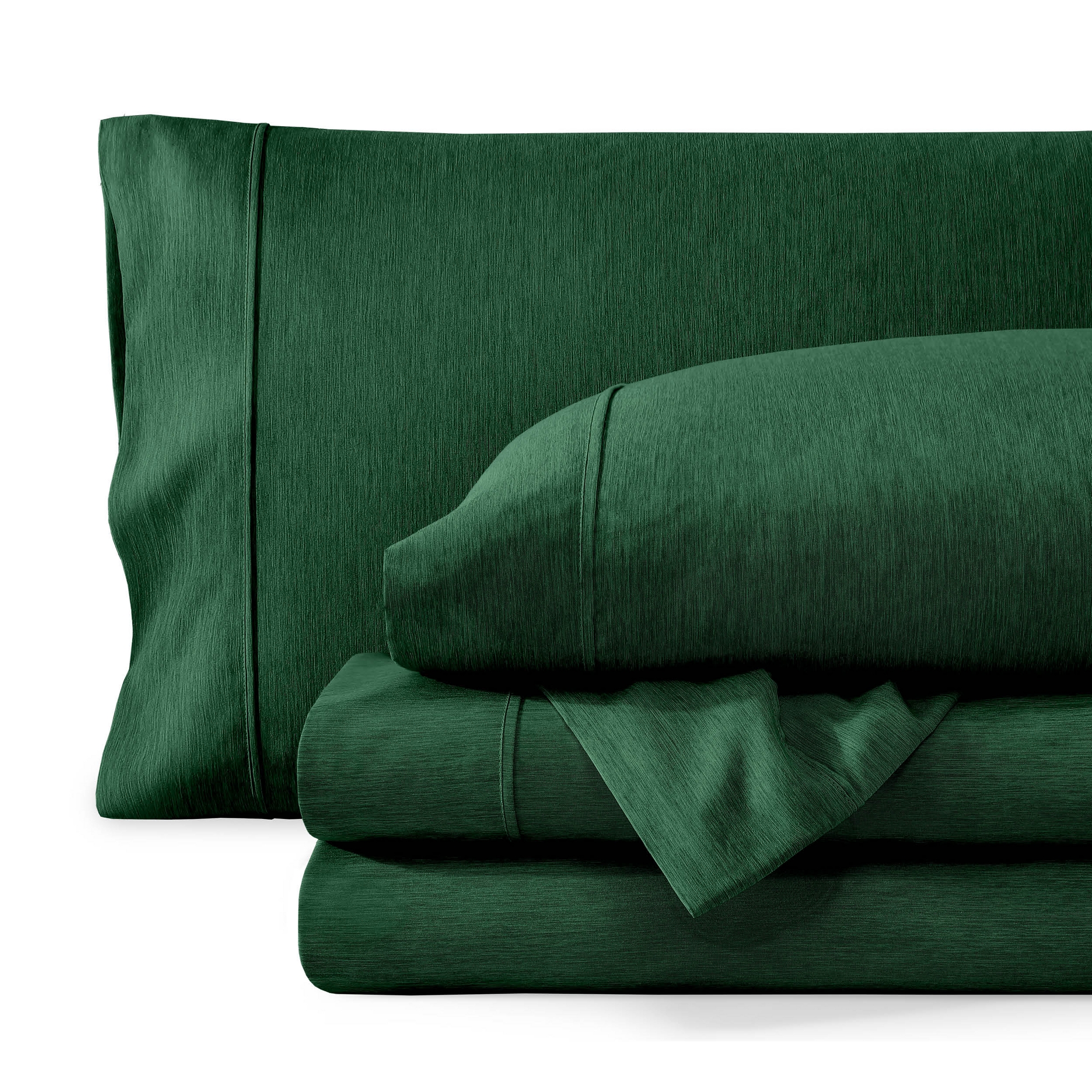 4 Piece Ultra Soft Easy Care Heathered Sheet Set by Bare Home - Queen, Heathered Forest Green