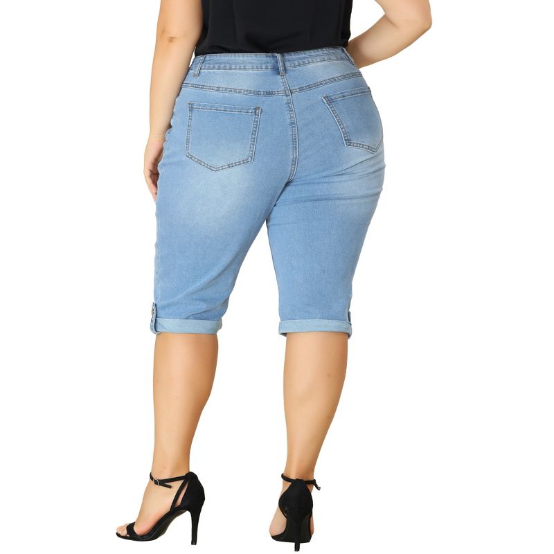 Agnes Orinda Women's Plus Size Mid-Rise Curvy Skinny Stretch Denim Jean Capri, 4 of 6