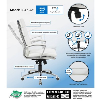 Elegant White CaressoftPlus Executive Chair with Chrome Base