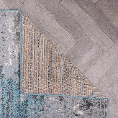 Modern Abstract Gray and Blue Stain Resistant Area Rug