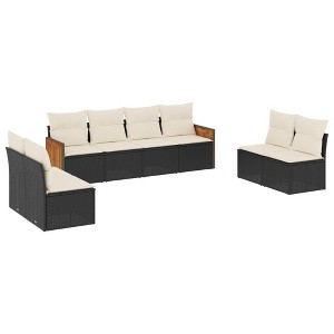 vidaXL 8 Piece Patio Sofa Set with Cushions Black Poly Rattan - Black and Cream Without Table - 1 of 4
