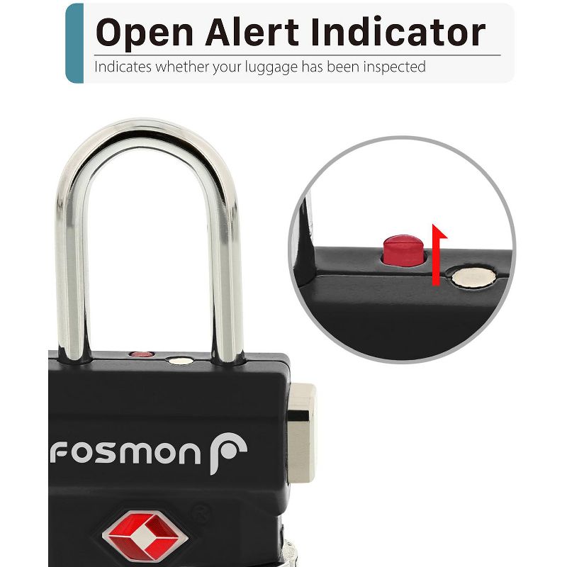 Fosmon TSA Accepted Luggage Lock with 3-Digit Combination, Unlock Button and Open Alert Indicator, 5 of 8
