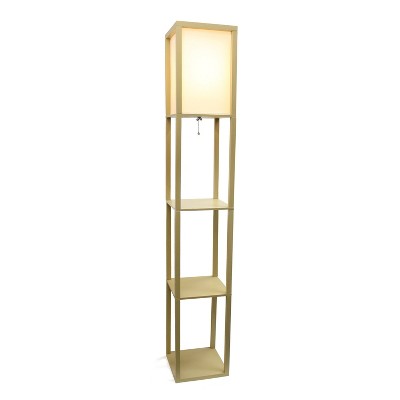 Tan Mixed Material Shelf Floor Lamp with Linen Shade