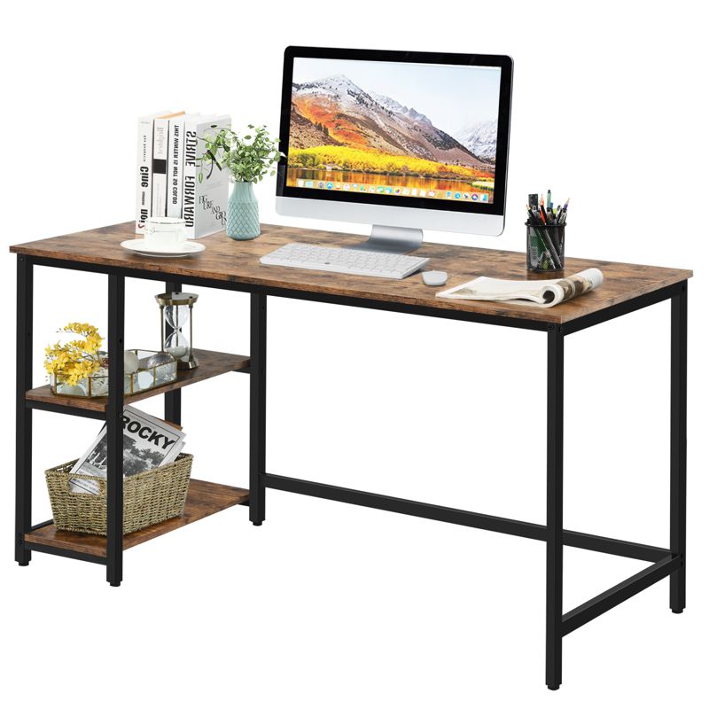 Costway 55'' Computer Desk Office Study Table Workstation Home w/ Adjustable Shelf Black/Coffee/Brown, 1 of 13