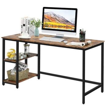 Costway 55'' Computer Desk Office Study Table Workstation Home w/ Adjustable Shelf Black/Coffee/Brown