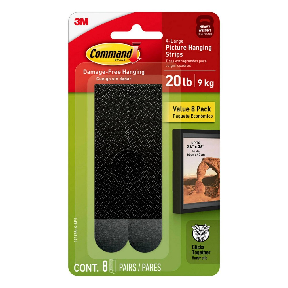 Command 8pk Heavy PHS Adhesives Black: Mounting Adhesive Strips, Heavy Duty, Plastic, Office Supplies