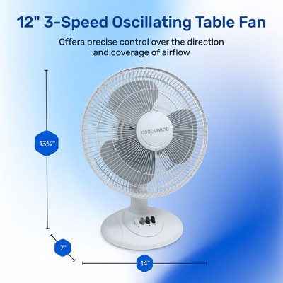 Cool Living 12-Inch White Plastic Oscillating Table Fan