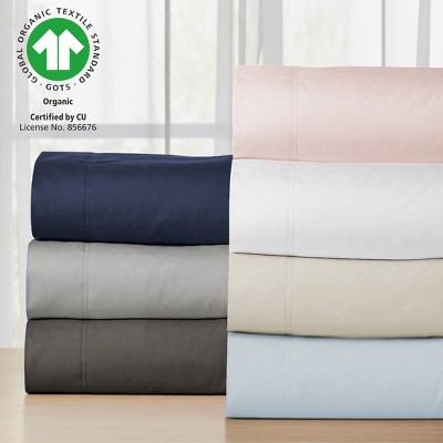 Organic Cotton Percale Deep Pocket Full Fitted Sheet - Cool Gray