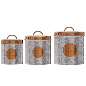 Amici Home Bristol Metal Can Storage Canister Set of 3, Galvanized and Copper Lid,52-84 & 104 Fluid Ounces - 1 of 4