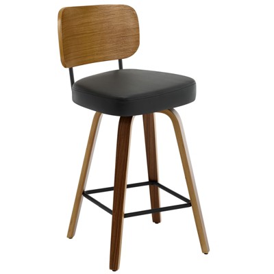 Bekrvio Swivel Counter Height Bar Stools Set of 1/2/3/4,26" Faux Leather Upholstered Bar Stools with Back & Bent Wood Frame for Kitchen Island