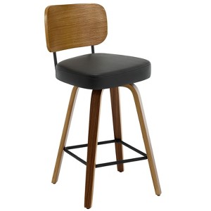 Bekrvio Swivel Counter Height Bar Stools Set of 1/2/3/4,26" Faux Leather Upholstered Bar Stools with Back & Bent Wood Frame for Kitchen Island - 1 of 4