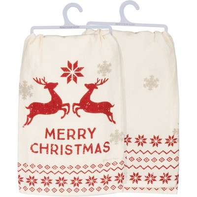 Winter Reindeer Green Organic Cotton Dish Towels, Set of 2 +