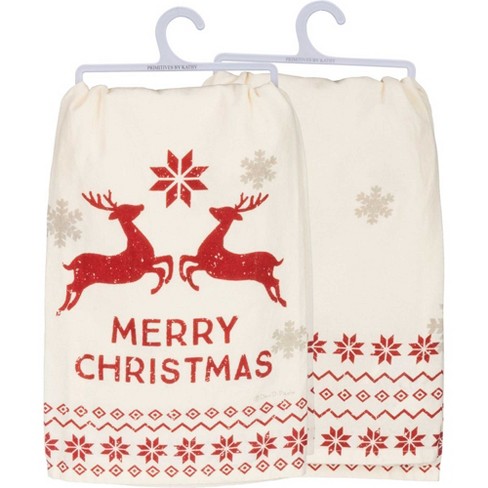 Decorative Towel Christmas Reindeer Kitchen Towe - Set Of Two