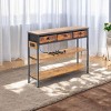 FurnitureR 43.3" Console Table with Power Outlets & USB Ports, 3-Tier Narrow Sofa Entryway Table with 3 Fabric Drawers & Open Shelves, Brown - 2 of 4