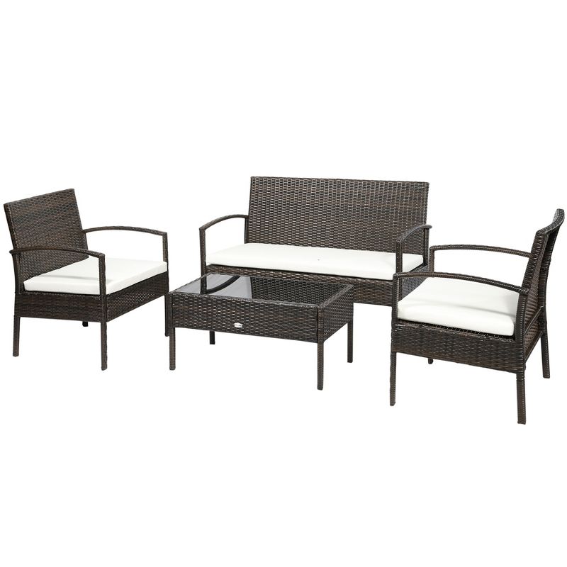 Outsunny Patio Porch Furniture Sets 4-PCS Rattan Wicker Chair w/ Table Conversation Set for Yard,Pool or Backyard Indoor/Outdoor Use, 1 of 9