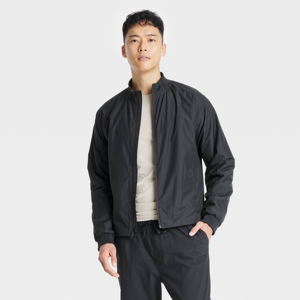 Men's Lightweight Insulated Jacket - All In Motion™ Black XXL: Wind & Water-Resistant, Rib Cuffs, Pockets