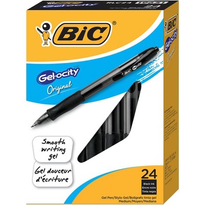 BIC Gelocity Retractable Gel Pen, 0.7 mm Medium Tip, Black, pk of 24