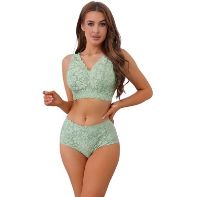 Allegra K Women's Floral Lace Wire-free Full Coverage Lingerie Bra and Underwear Sets