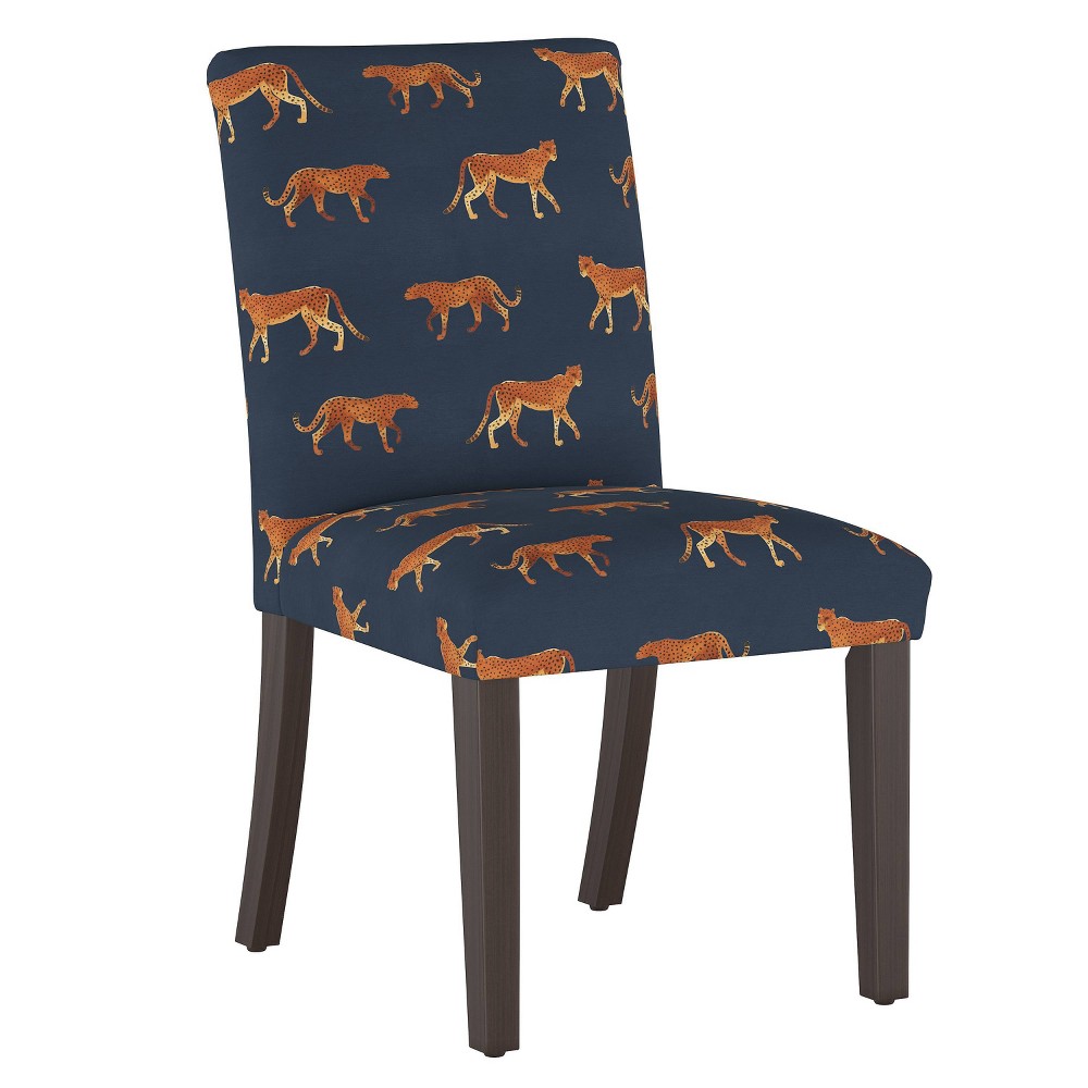 Skyline Furniture Hendrix Dining Chair with Animal Theme Cheetah Walk Navy: Rubberwood Frame, Cotton Upholstery