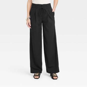  High Waist Women Wide Leg Pants Solid Office Baggy Suit Pant  Ladies All-Match Cozy Straight Casual Trouser (Color : Black, Size :  X-Large) : Clothing, Shoes & Jewelry