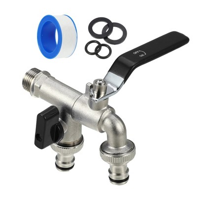 Unique Bargains Double Valve Water Tap for Home Outdoor Garden Tool Black 1 Set