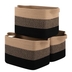 Itopfox Woven Storage Basket Set of 3, Decorative Organizer Bins for Shelves, Closet, Toys, Books, Nursery - Black & Brown - 1 of 4
