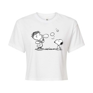 Women's - Peanuts - Rerun And Snoopy Bubbles Cropped Graphic T-Shirt - 1 of 4
