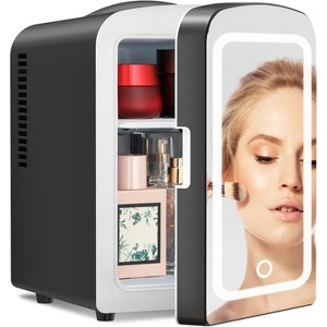 ZAFRO Makeup Compact Refrigerator With Mirror, 4L Mini Fridge for Bedroom, Car, Office & Dorm, Portable Small Cooler for Cosmetics, Skin Care, Black - 1 of 4