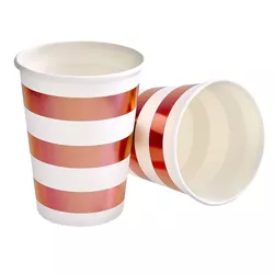 Silver Spoons Elegant Disposable Coffee Cups, Heavy Duty Drinking Hot Cups, 9 oz., Rose Gold (18 PC), Stripe Collection