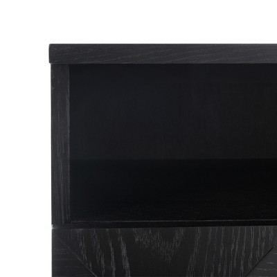 Black Geometric 2-Drawer Solid Wood Nightstand