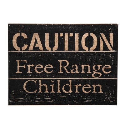 Caution Free Range Children 14 x 10.5 inch Rustic Distressed Wood Wall Sign - Foreside Home & Garden