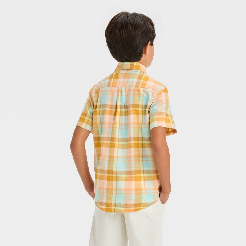 Boys' Short Sleeve Poplin Button-Down Shirt - Cat & Jack™ Light Blue/Orange, 3 of 6