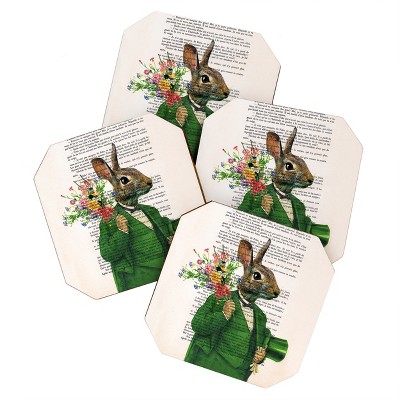 Coco de Paris Rabbit with Flowers Set of 4 Coasters - Deny Designs