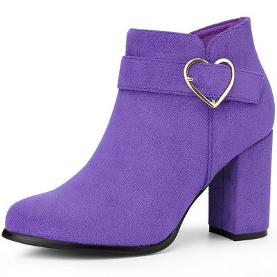 BLISSFUL STEP Buckle Chunky Heels with Side Zip Ankle Boots for Women