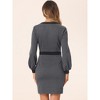 Allegra K Women's Houndstooth V Neck Long Sleeves Elegant Sheath Dresses - 3 of 4