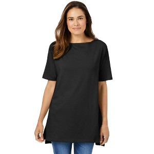 Woman Within Plus Size Perfect Short-Sleeve Boatneck Tunic - 1 of 4