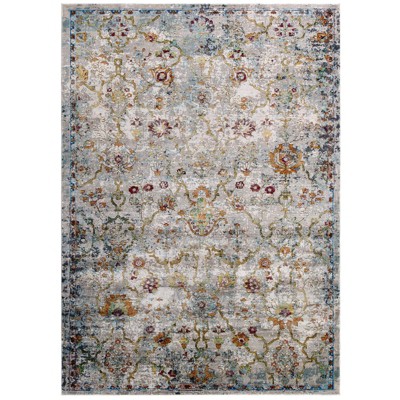 Modway Success Manuka Distressed Vintage Floral Lattice 4x6 Area Rug