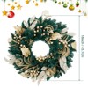 18 Inch Golden Christmas Wreath, Winter Wreath Artificial Christmas Tree Decorations Elegant Glittering Leaves and Berries - 3 of 4
