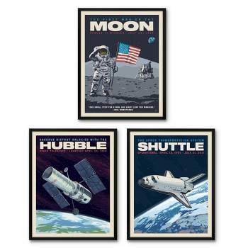 Americanflat 3 Piece Set - Vintage Space Exploration mid century Wall Art for Child Bedroom By Anderson Design Group