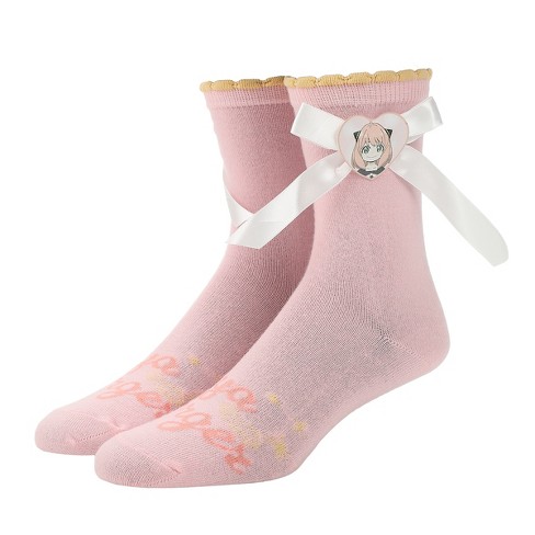 Spy X Family Anya Character Patch On 3D Bow Women’s Cradle Pink Casual Crew Socks - image 1 of 4