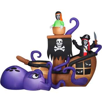 Gemmy Airblown Inflatable Halloween Pirate Ship, 7.5 ft Tall, Black