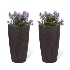 Set of 2 22 Inch Faux Rattan Tall Planters with Automatic Watering ...