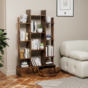 Metal Bookcase With 2 Drawers, Industrial Freestanding Open Display Rack, Vintage Open Bookshelf, 12 Storage Shelves - 1 of 4