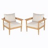 Outdoor Acacia Wood Club Chair,Beige Fabric Upholstered Wooden Armrests Lounge Chair,Patio Lounge Chair for Garden or Balcony-Coolbibila - 3 of 4