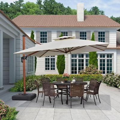 PURPLE LEAF 9/10/11/12ft Patio Umbrella with Base Outdoor Square Large Cantilever Umbrella Windproof Offset Heavy Duty Umbrella for Garden Deck Pool